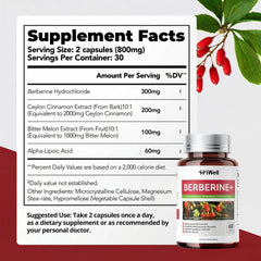 HiWell Berberine Cinnamon gluten-free vegan badge communicates purity.