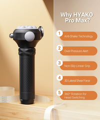 HYAKO Pro Max massager rotating head detail enables targeted deep tissue care.