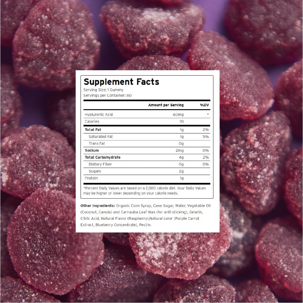 Hyalogic Hyaluronic Acid Gummies on bright bathroom shelf.