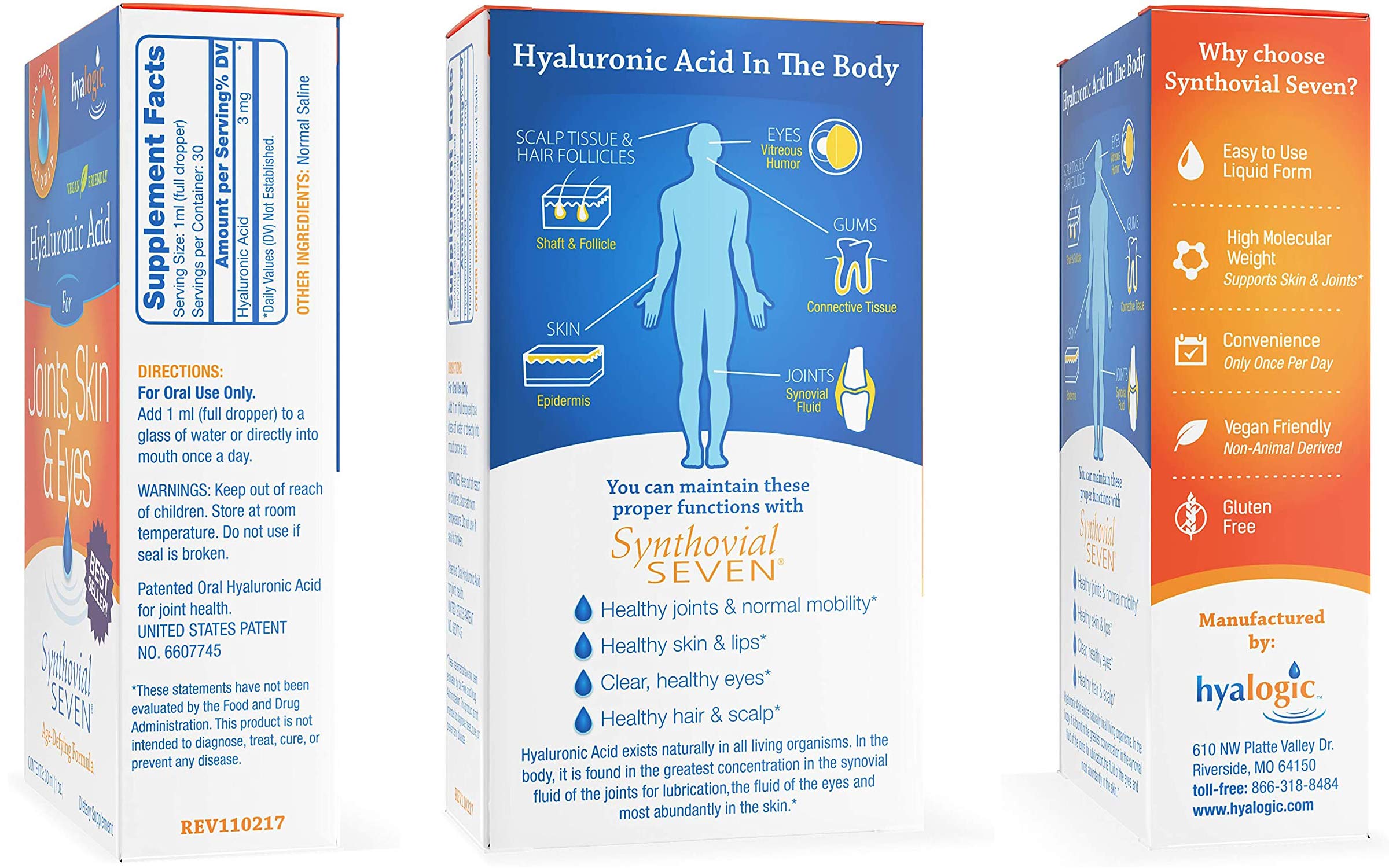 Hyalogic Synthovial Seven bottle label close-up highlights premium HA quality