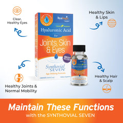 Hyalogic Synthovial Seven glass bottle highlights clean, allergen-free supplement.