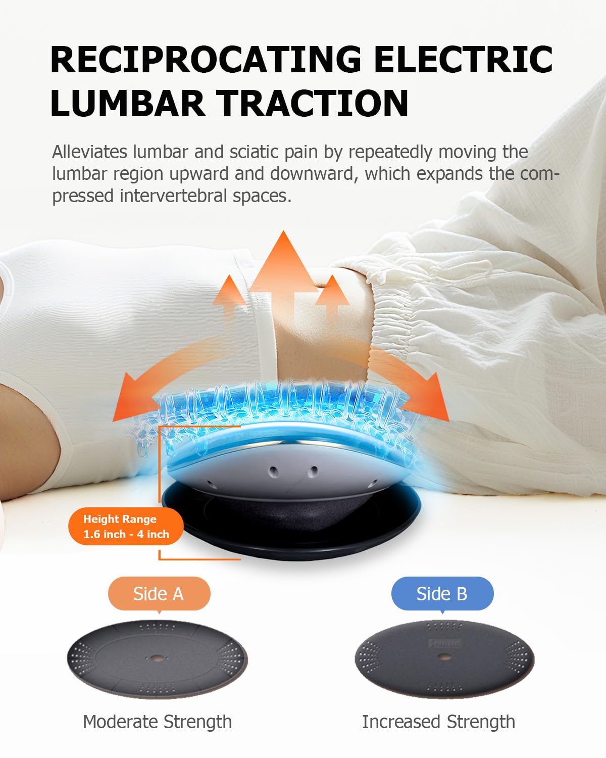 Hybodies Lumbar Traction Device heating area active for soothing warmth during session.