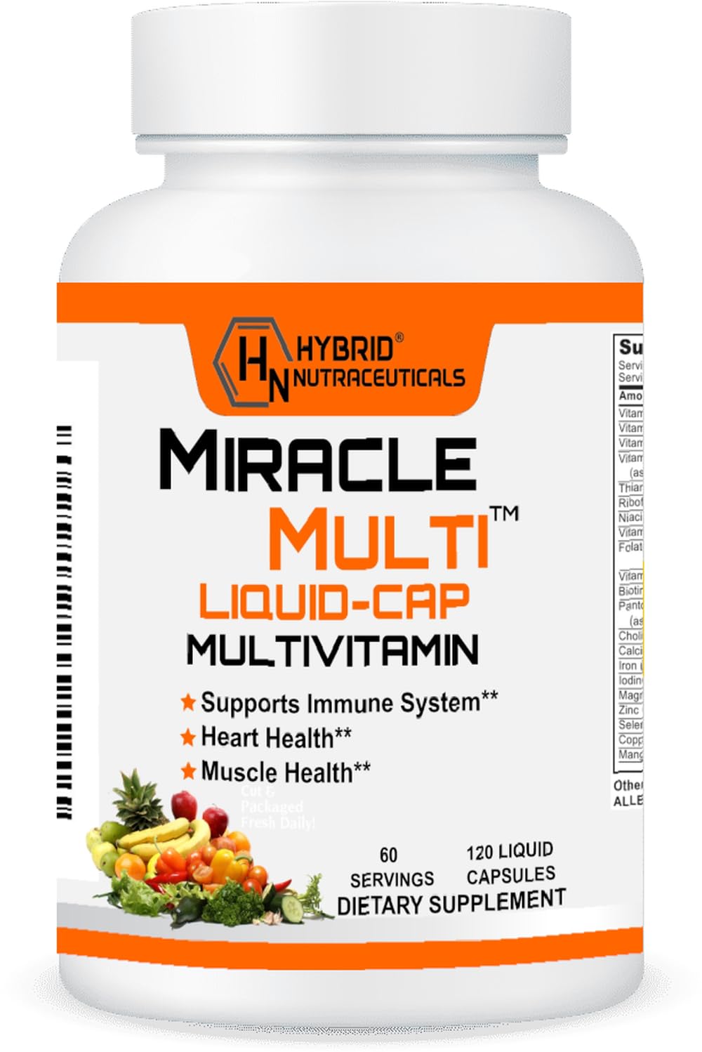 Hybrid Nutraceuticals MiracleMulti bottle front for daily nutrition support.