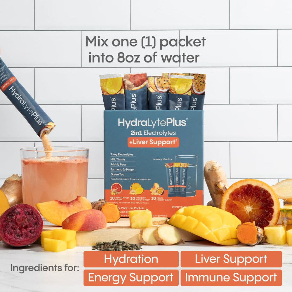 Hydralyte Liver Support 20-pack sticks for convenient daily use.