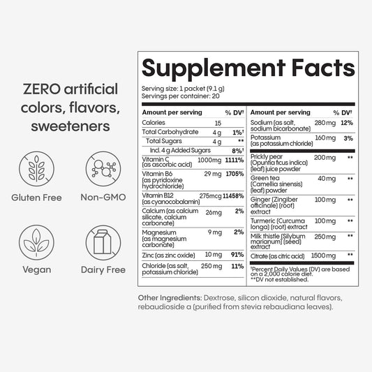 Hydralyte Liver Support packets display for on-the-go hydration routine