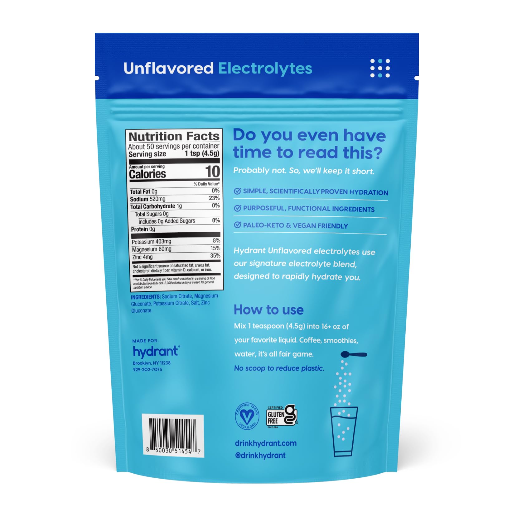 HYDRANT electrolyte-mineral balance formula optimizes hydration through precise mineral ratios.
