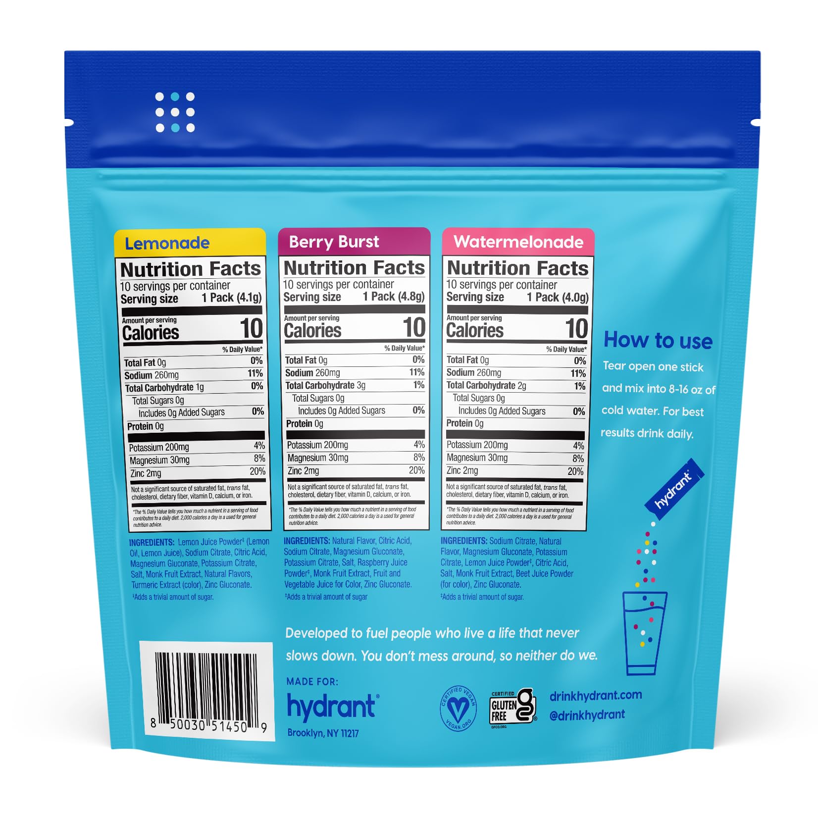 HYDRANT electrolyte packets provide zero sugar option for keto-friendly hydration