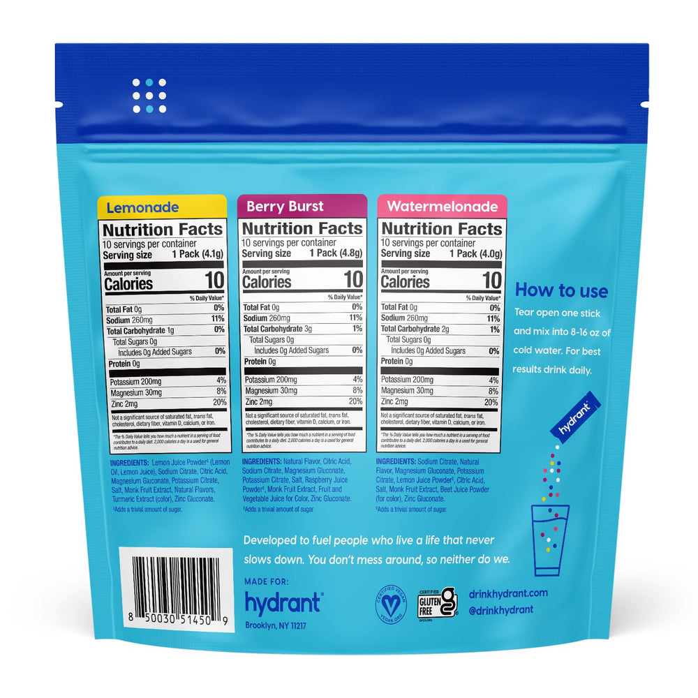 HYDRANT electrolyte packets provide zero sugar option for keto-friendly hydration