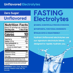 HYDRANT fasting electrolyte packets enabling sugar-free hydration with balanced minerals.