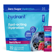 HYDRANT Hydrate Berry Burst packet ready for quick on-the-go hydration.