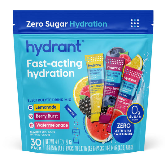 HYDRANT Hydrate Zero Sugar stick packets for quick hydration on the go