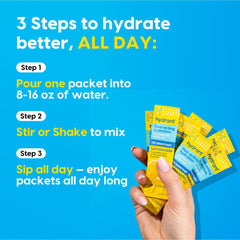 HYDRANT Lemonade stick packet on kitchen counter demonstrates quick mix