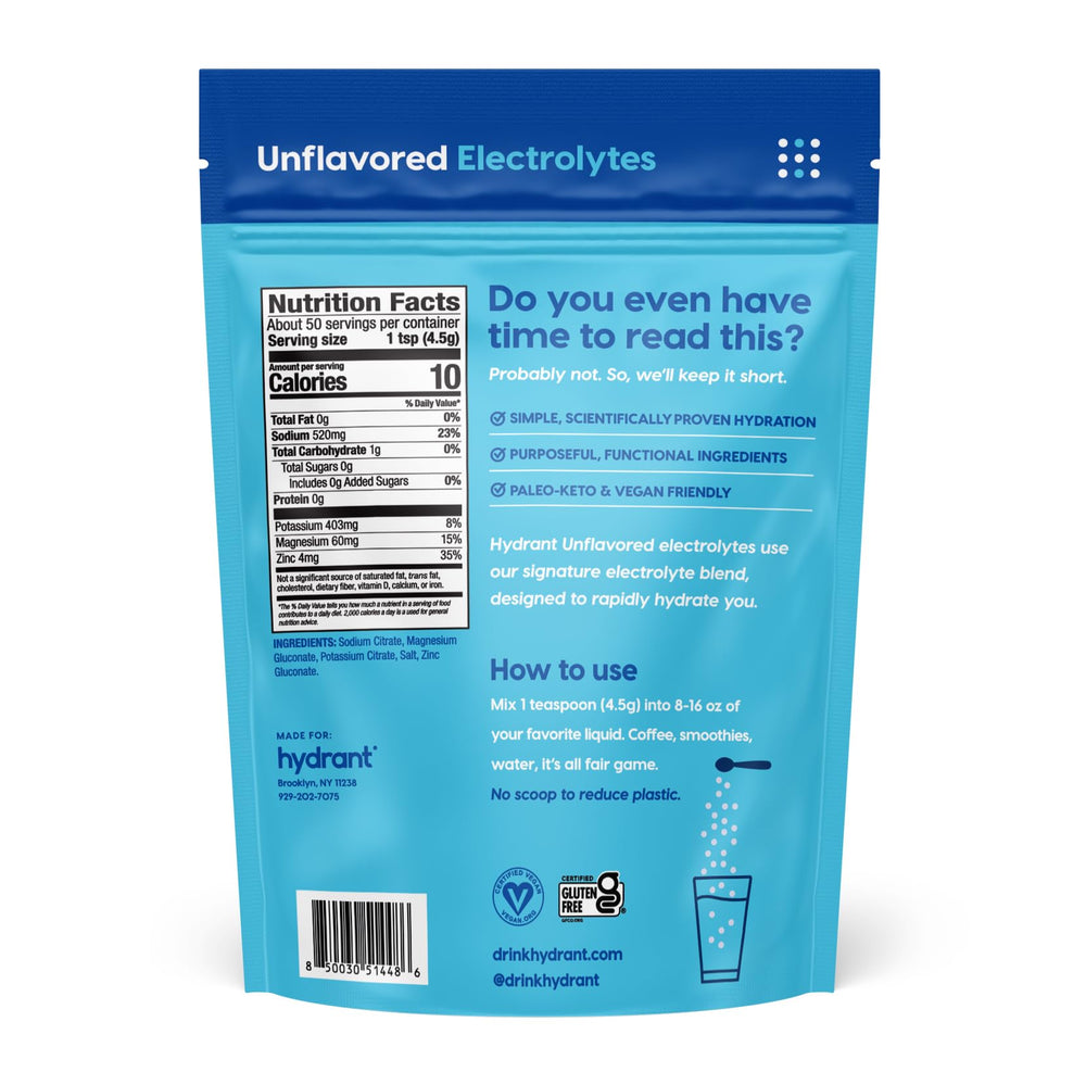 HYDRANT unflavored hydration mix blends easily with drinks.
