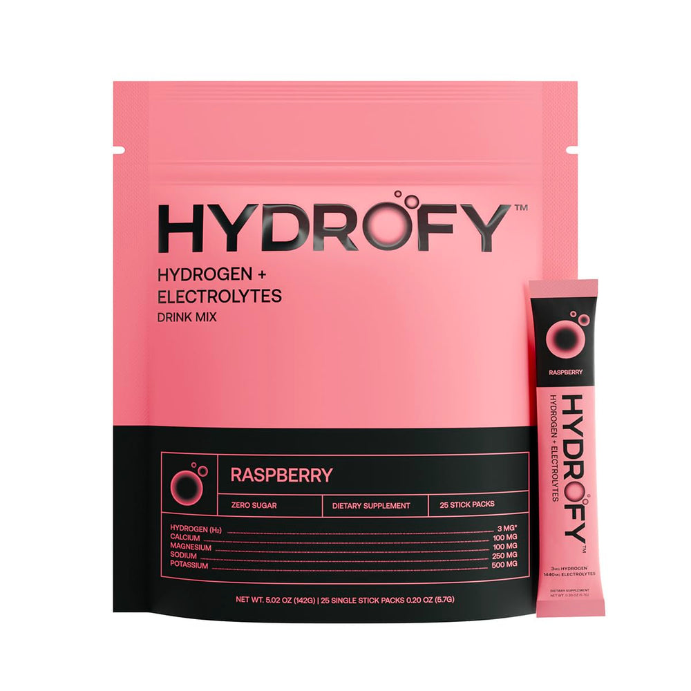 Hydrofy Raspberry hydration packet dissolving in water for sugar-free refreshment