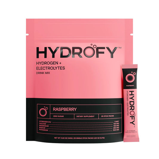Hydrofy Raspberry hydration packet dissolving in water for sugar-free refreshment