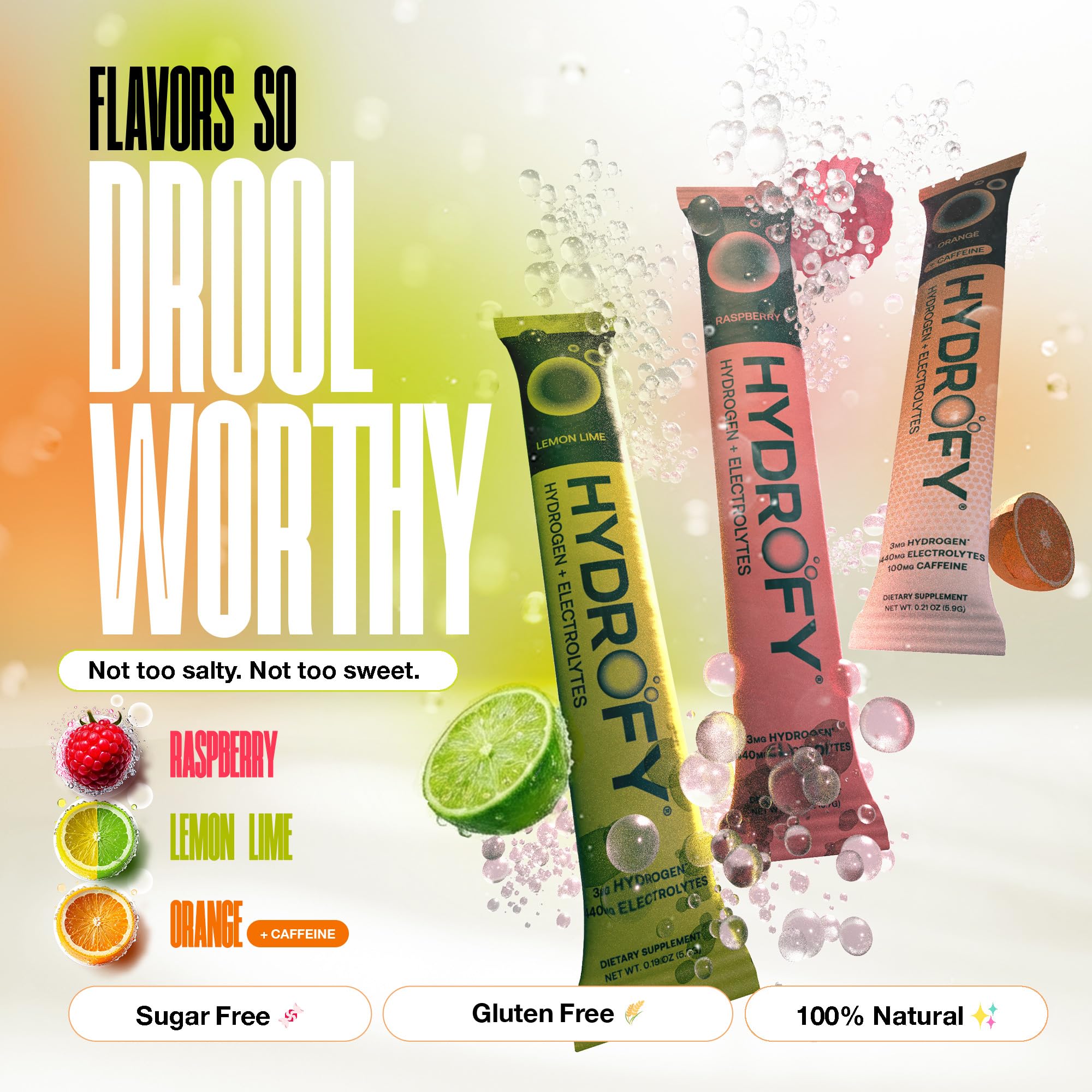 Hydrofy Raspberry packaging front highlighting sugar-free formula