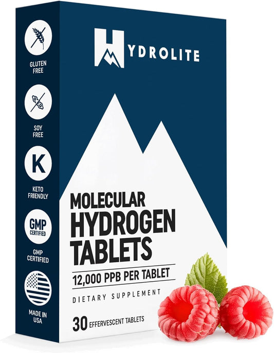 HydroLite Raspberry tablets in a bottle dissolving for refreshing hydration