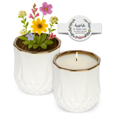 Hyggelight Astrid lavender candle in a ceramic pot adds calming ambiance to living spaces.