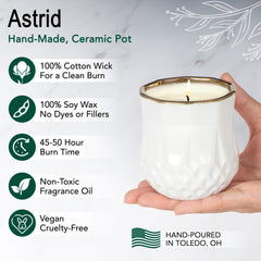 Hyggelight Astrid white ceramic pot holds a 9oz candle for reusable design