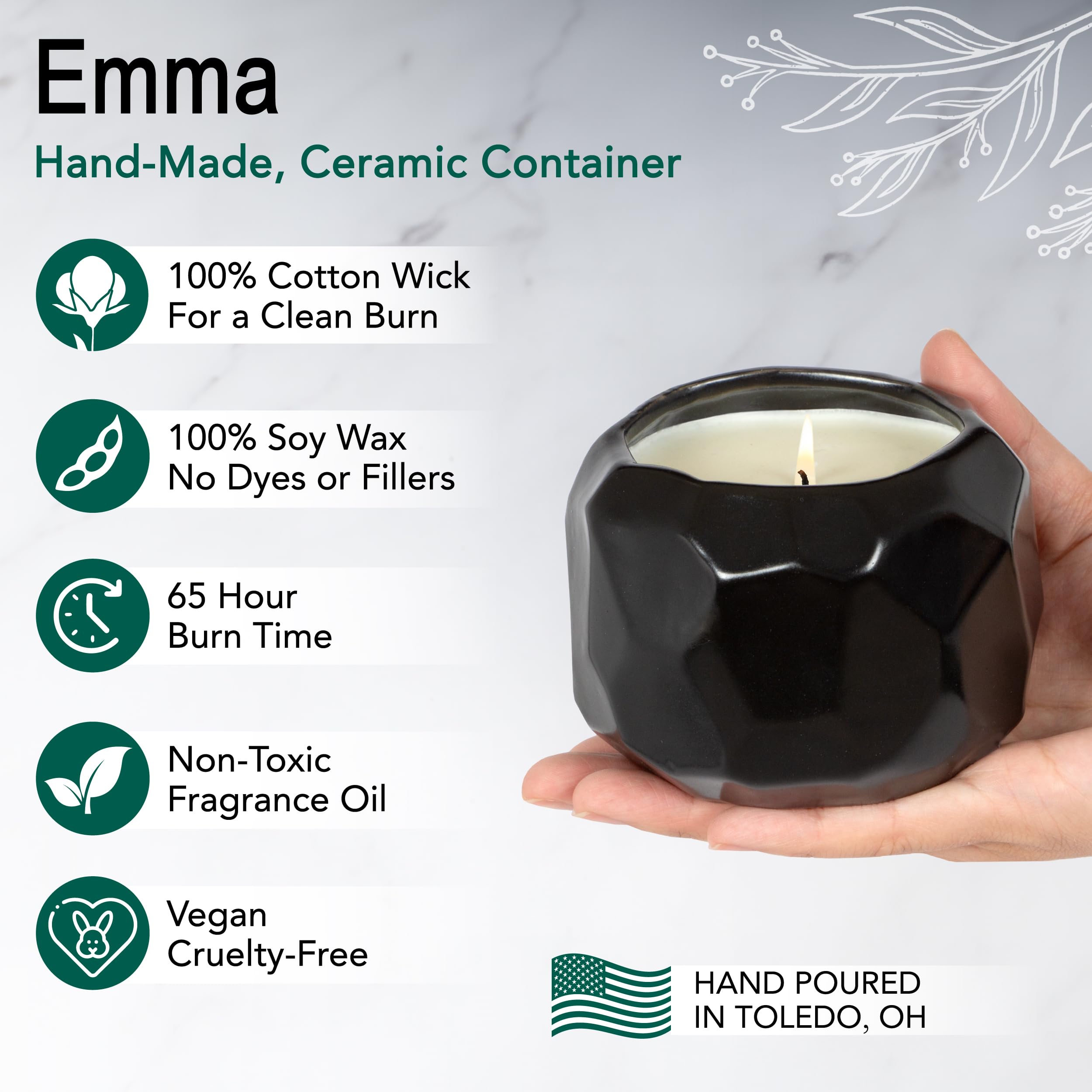 Hyggelight Emma lavender candle in ceramic pot close-up highlighting handmade design