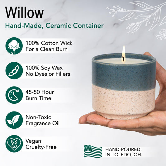Hyggelight Willow container with blue/off-white pattern, stylish planters for post-burn wildflowers.