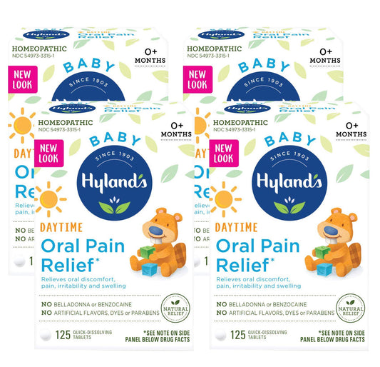 Hyland's Baby Pain Relief Tablets box front, packaging for gentle, discreet use.