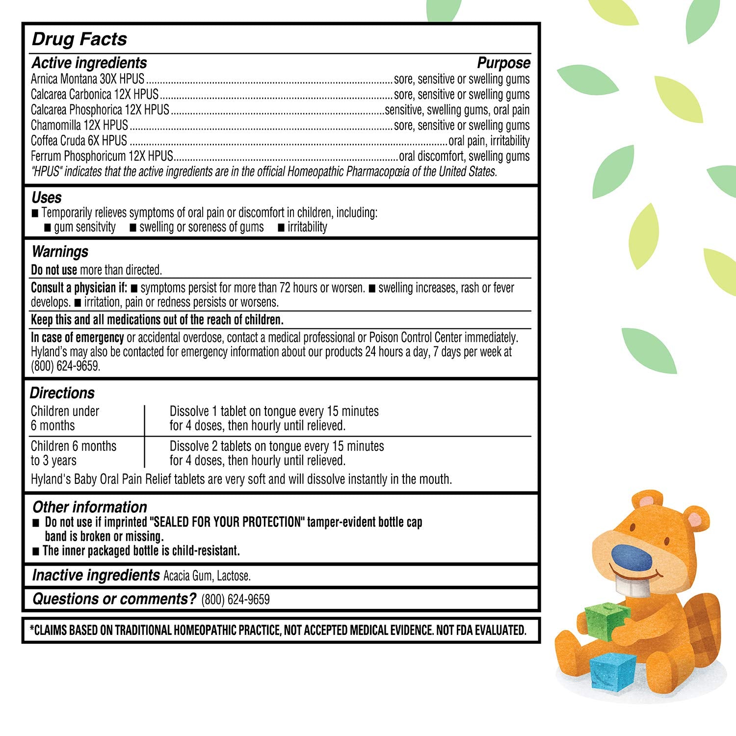 Hyland's Baby Pain Relief Tablets dissolving in the mouth for fast, easy administration.