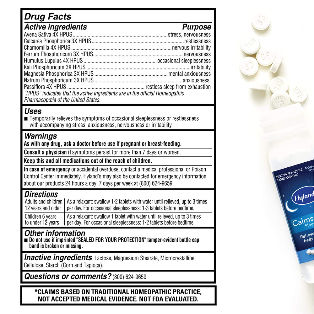 Hyland's Calms Forte easy swallow tablets shown for calmer evenings