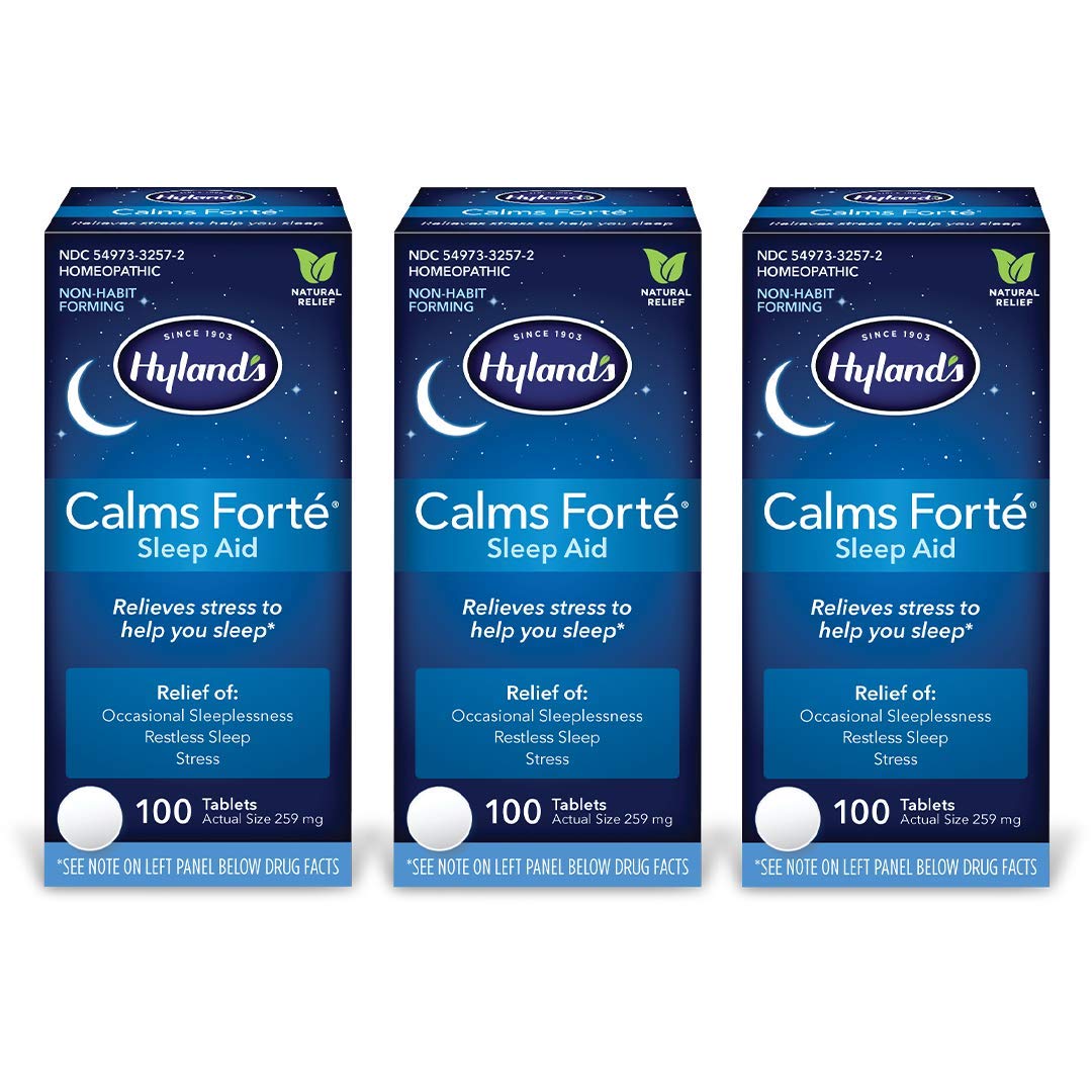 Hyland's Calms Forte sleep tablets bottle for gentle relief during nighttime