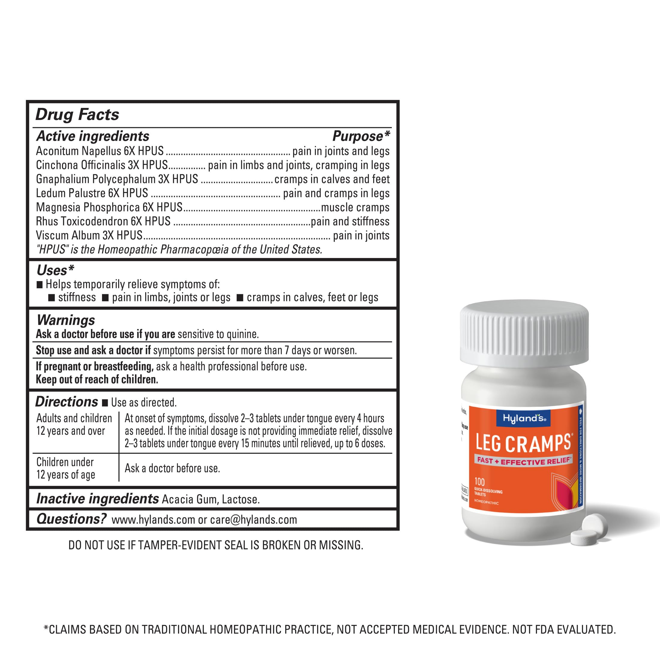 Hyland's Cinchona bark ingredient shown in product labeling for natural relief.