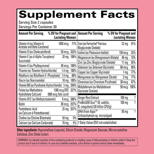 Hyland's Easy Morning Prenatal capsules-closeup highlighting vegan formula and essential nutrients.