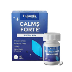 Hyland's leg cramps tablets bottle showing 100-count packaging for convenient daily use.