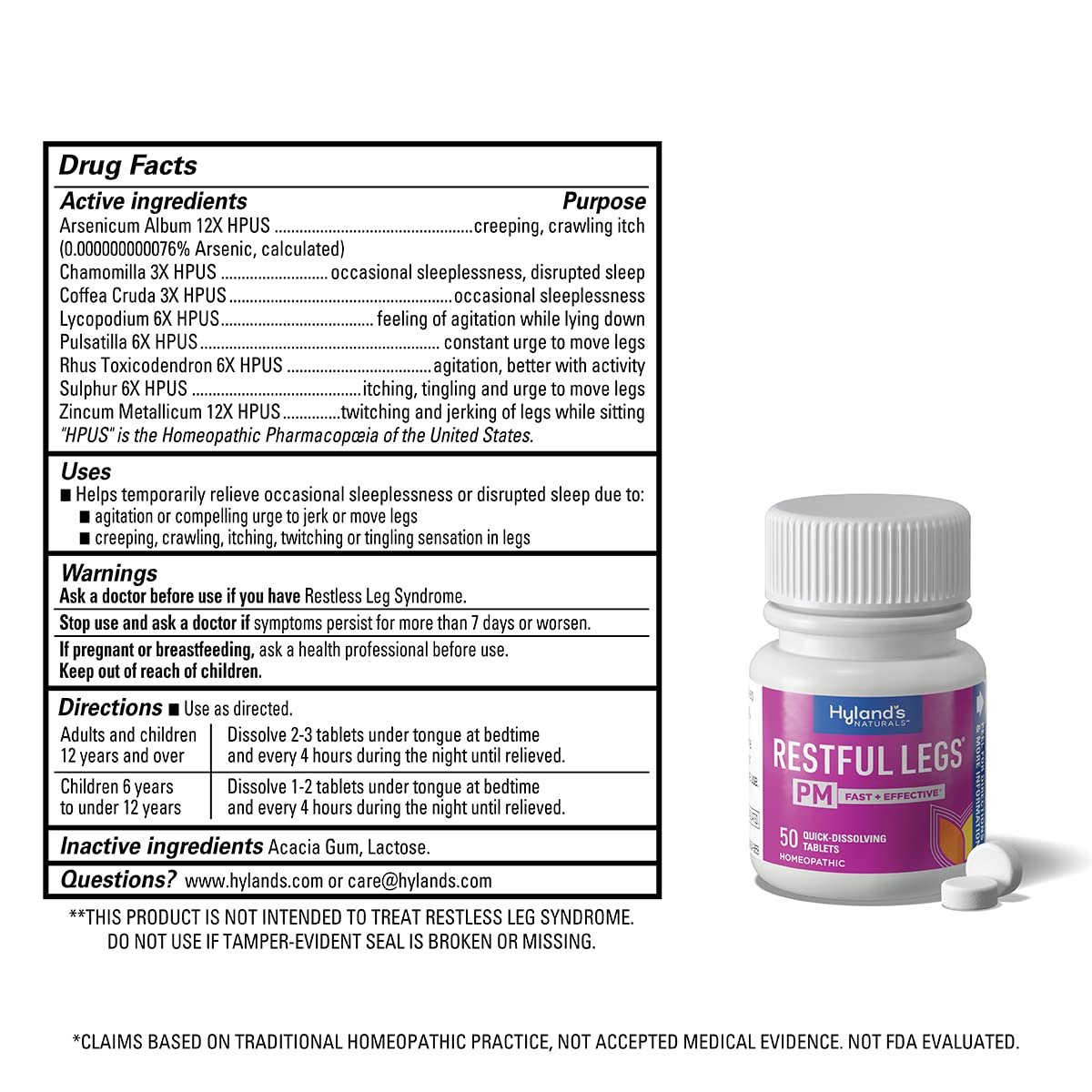 Hyland's Restful Legs PM tablets in blister pack for quick nightly use