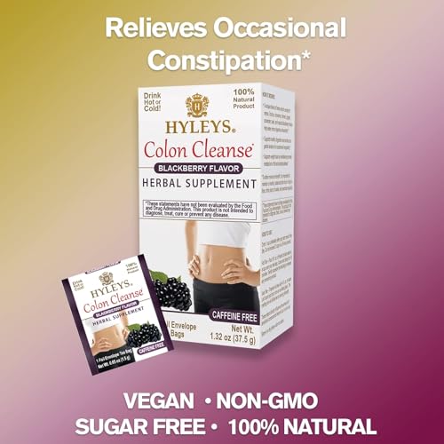 Hyleys Colon Cleanse Tea Blackberry in bright kitchen setting for gentle cleansing
