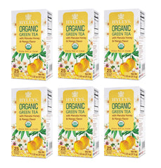 Hyleys Organic Green Tea Manuka Honey Mango recipe mug scene suggests versatility.