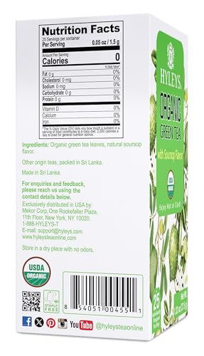 Hyleys Organic Green Tea Soursop Packaged Box highlights USDA Organic quality and flavor potential.