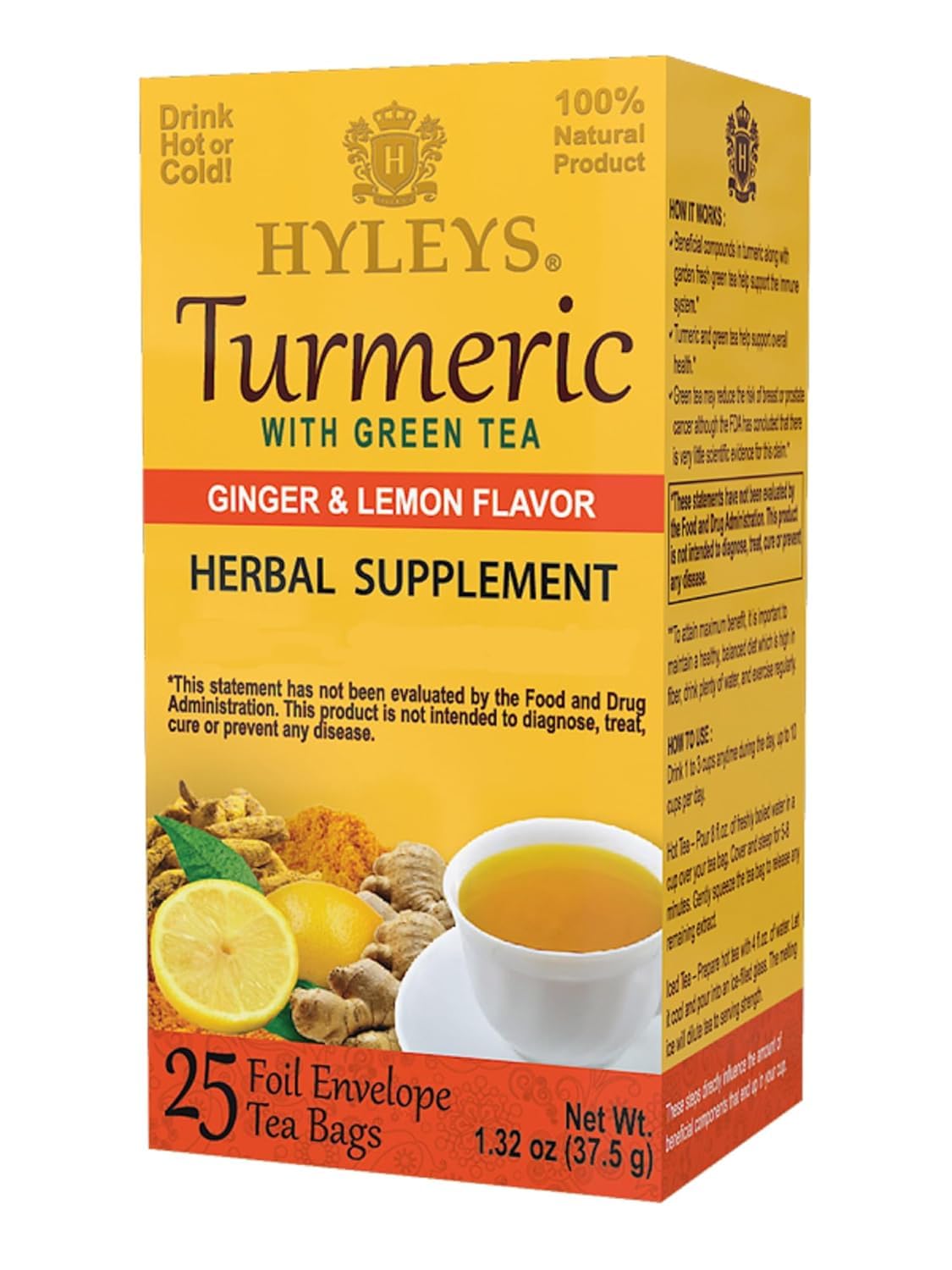 Hyleys tea bags inside the box are individually wrapped to preserve freshness.