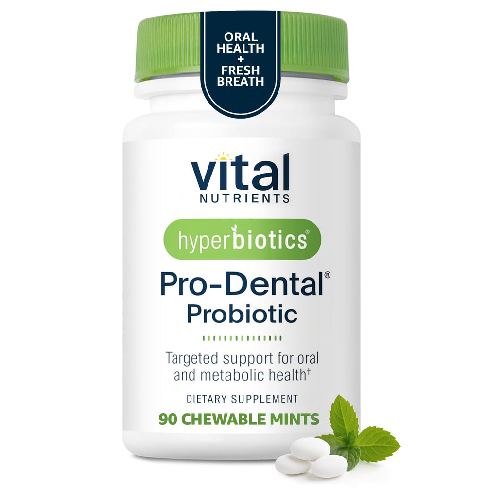 Hyperbiotics Pro Dental bottle front for easy daily probiotic use and fresh breath.
