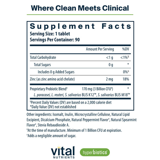 Hyperbiotics Pro Dental mint tablets ready for daily use.
