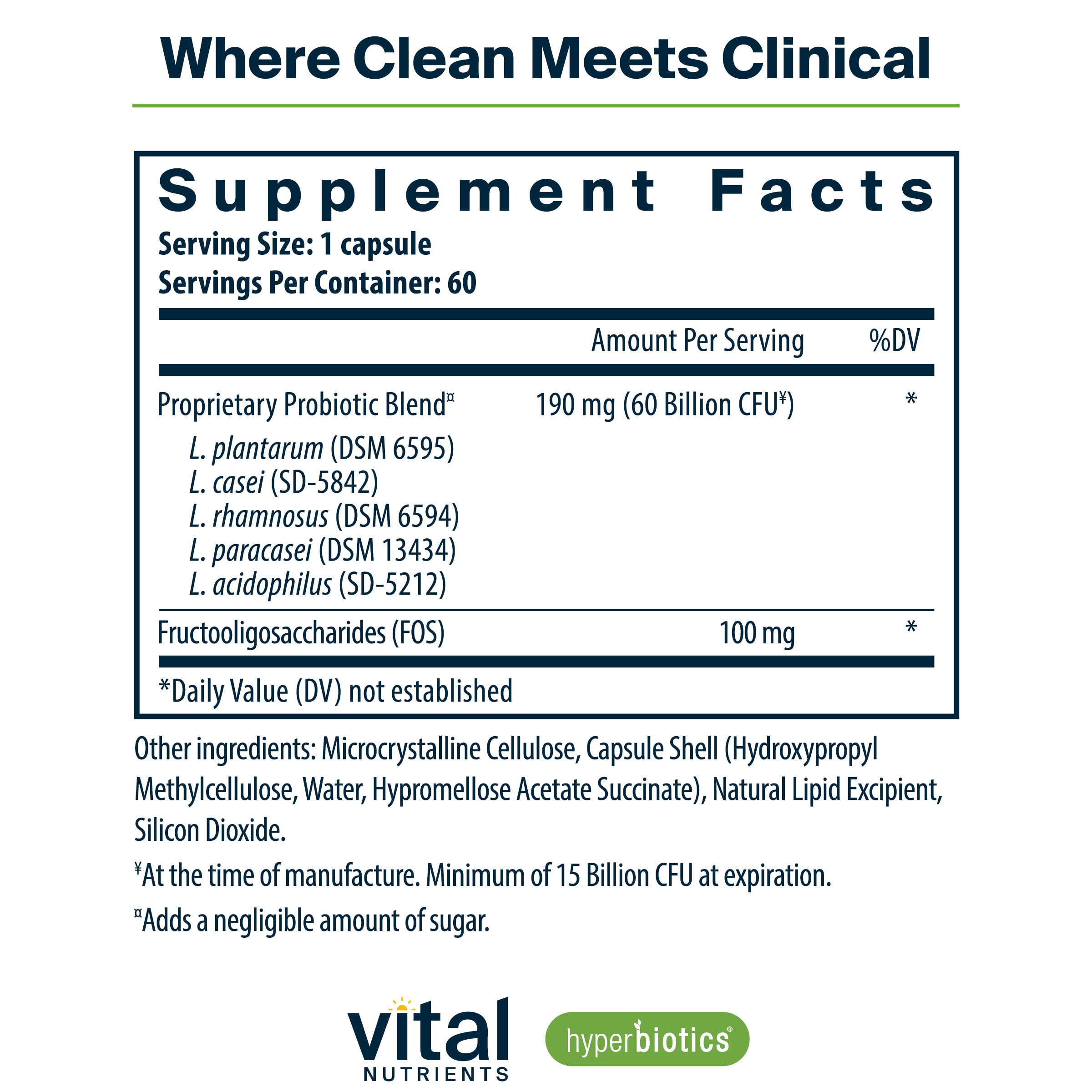 Hyperbiotics Vital Nutrients capsules close‑up highlighting acid‑resistant design.
