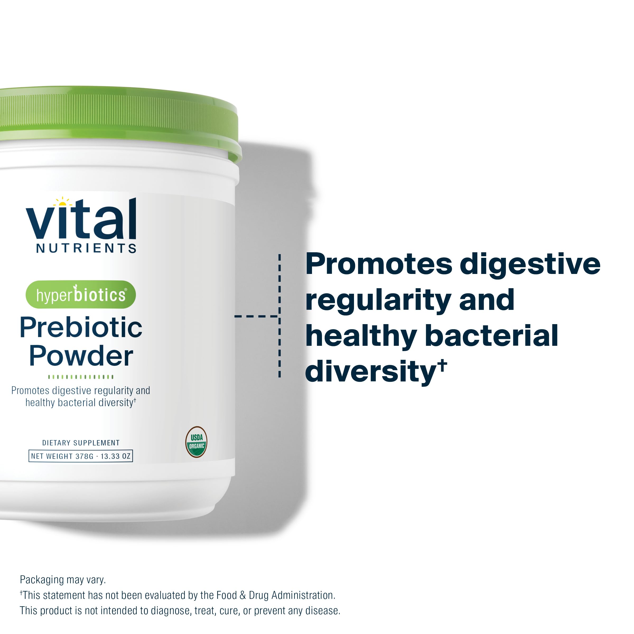 hyperbiotics vital nutrients organic powder ingredients panel highlights vegan non-GMO formula.