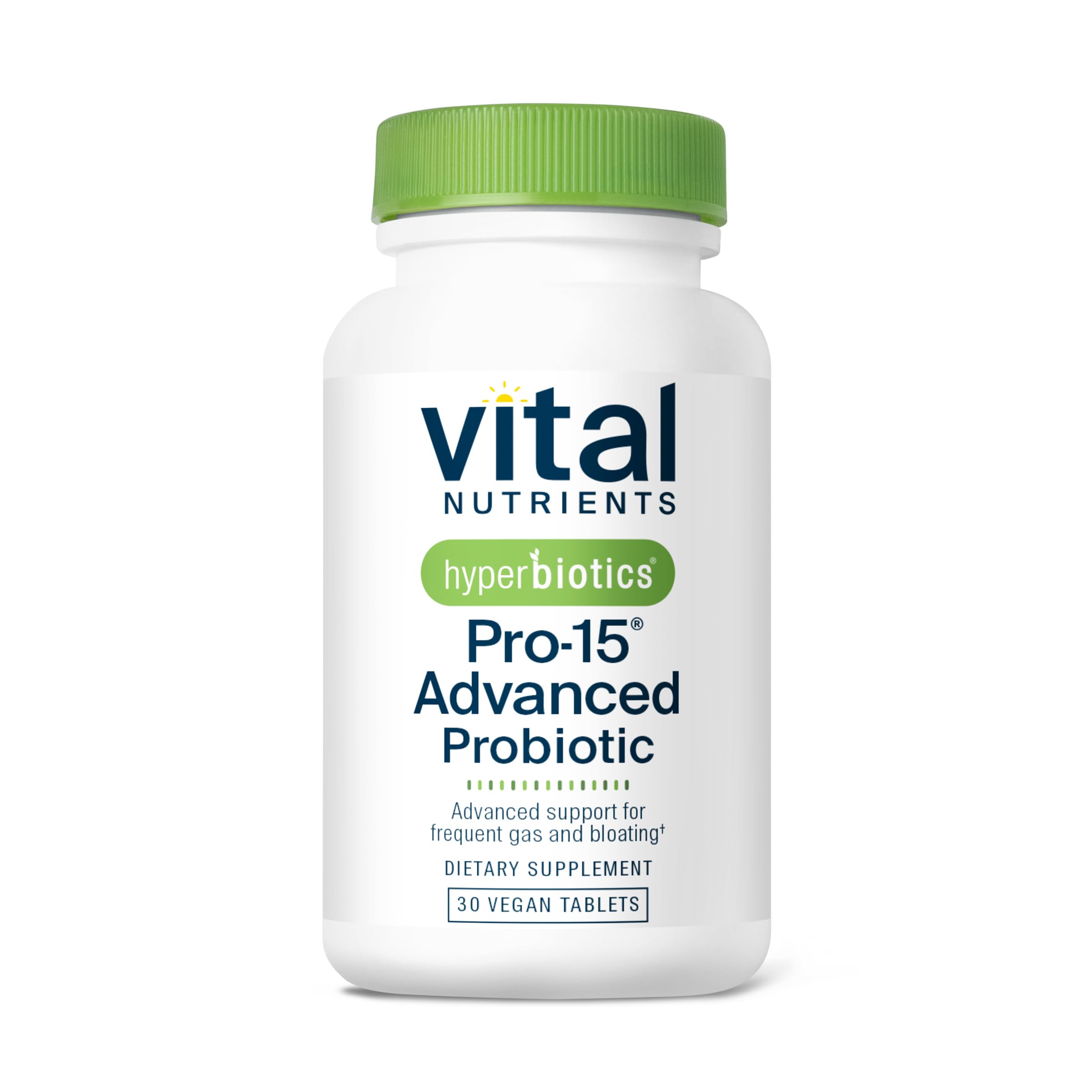 Hyperbiotics Vital Nutrients Pro-15 bottle front for balanced digestion.