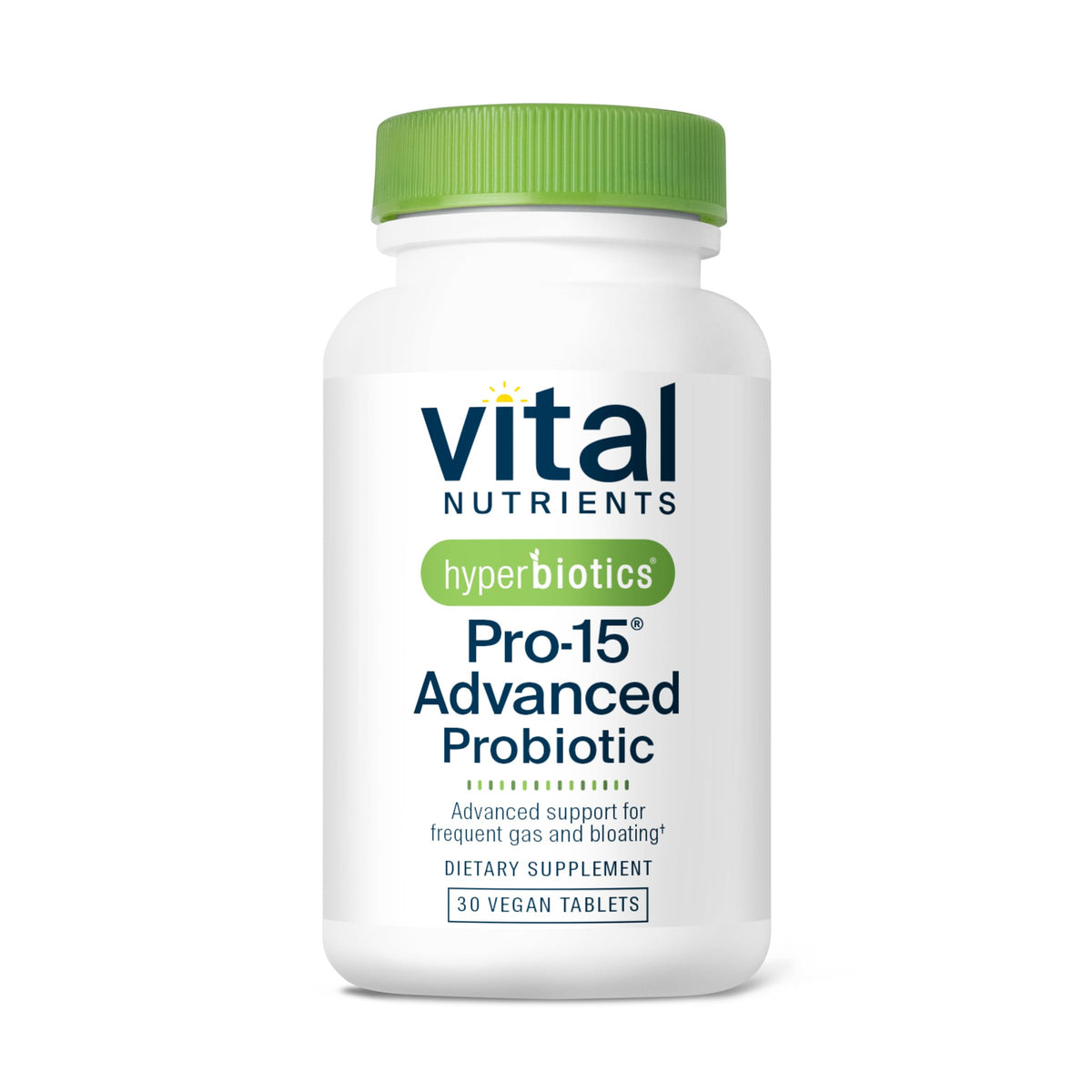 Hyperbiotics Vital Nutrients Pro-15 bottle front for balanced digestion.