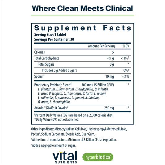 Hyperbiotics Vital Nutrients Pro-15 capsules in bottle for daily digestive support.