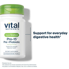 Hyperbiotics Vital Nutrients Pro-15 ingredients illustration highlighting diverse probiotic strains for balance.
