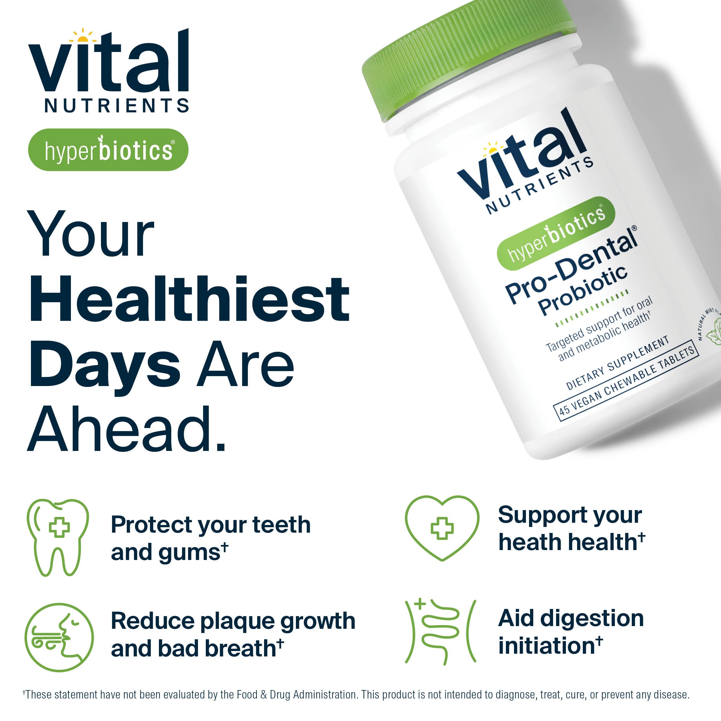 Hyperbiotics Vital Nutrients Pro Dental BLIS K12 M18 visual emphasizes clinically studied strains