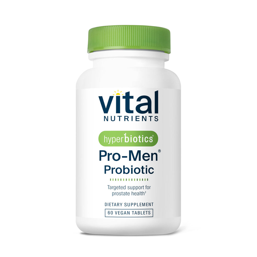Hyperbiotics Vital Nutrients Pro Men bottle front supports daily gut balance
