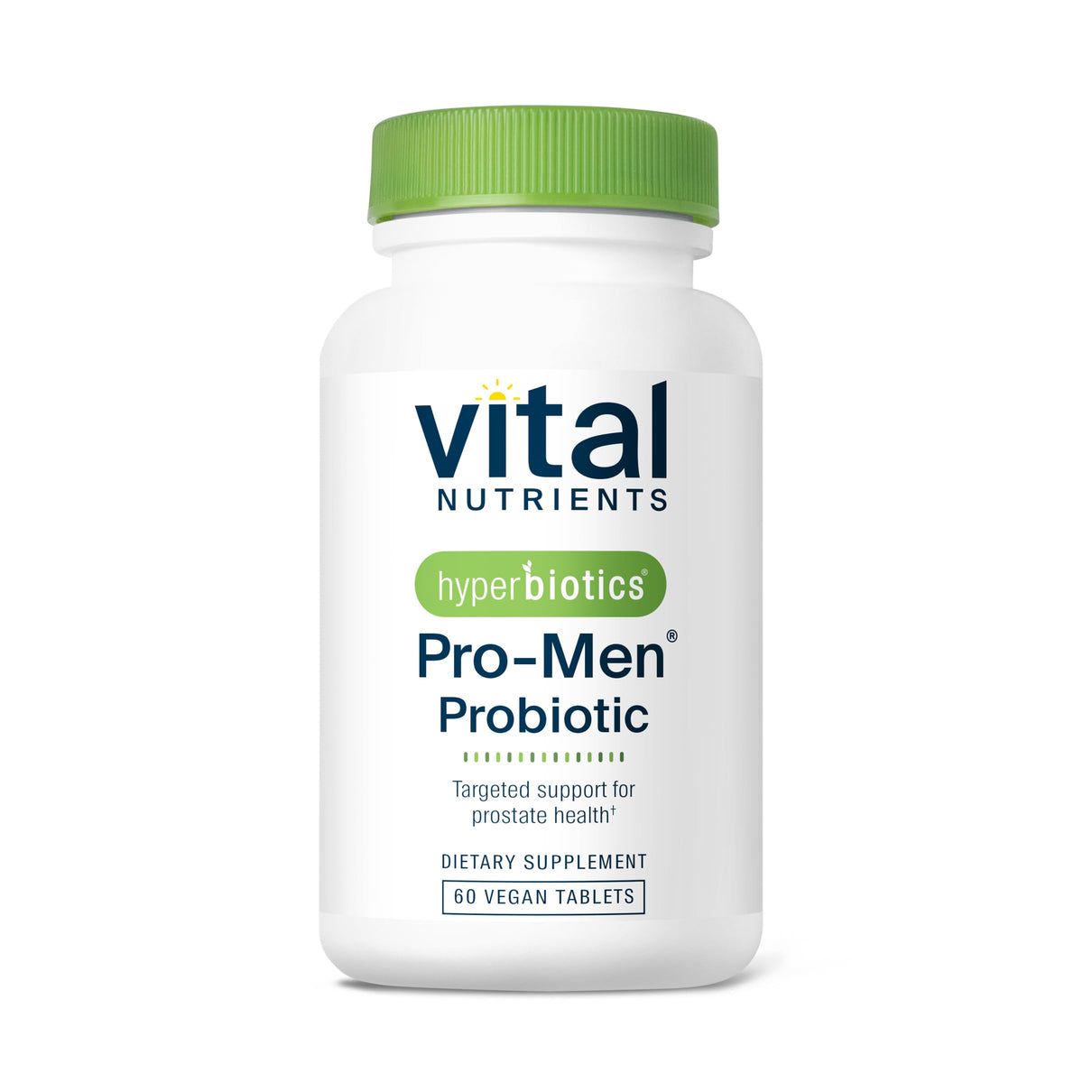 Hyperbiotics Vital Nutrients Pro Men bottle front supports daily gut balance
