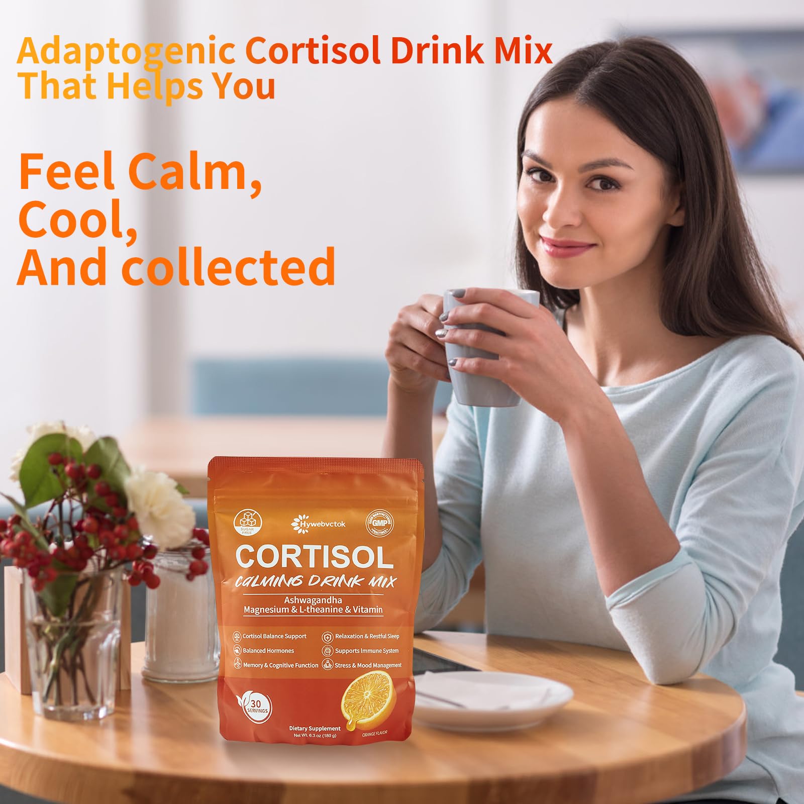 Hywebvctok cortisol drink multivitamin blend label on package