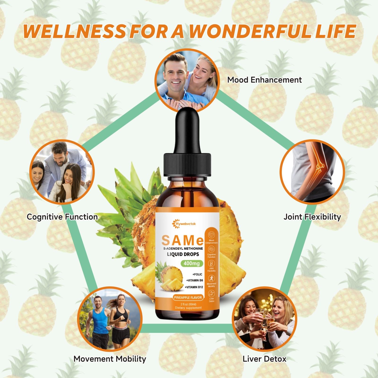 Hywebvctok SAM-E Drops ingredients label with B vitamins and folate